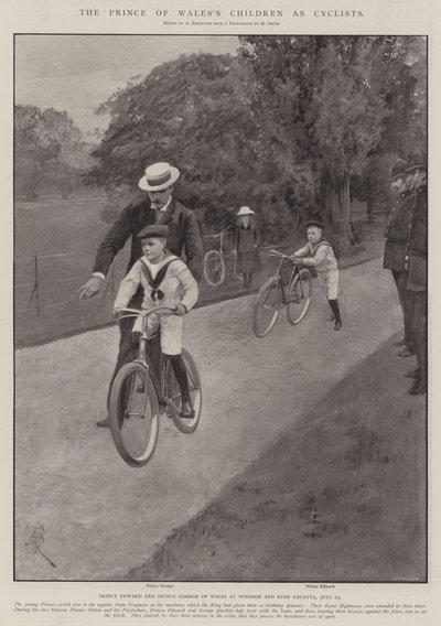 De kinderen van de Prins van Wales als fietsers door Amedee Forestier